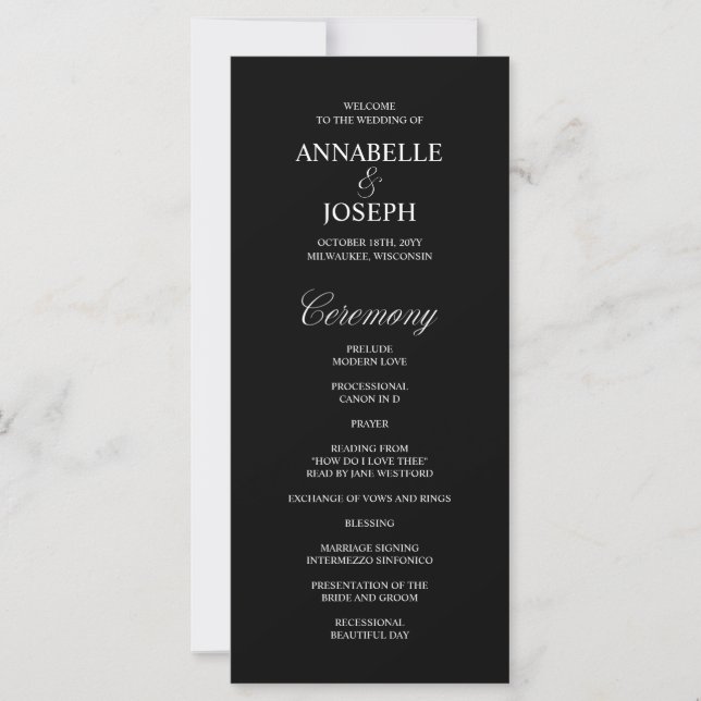 Programa de Casamento Negro Formal de Script Elega (Frente)