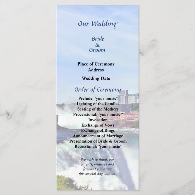 Programa de Casamento Niagara Falls NY Sob o Arco- (Frente)