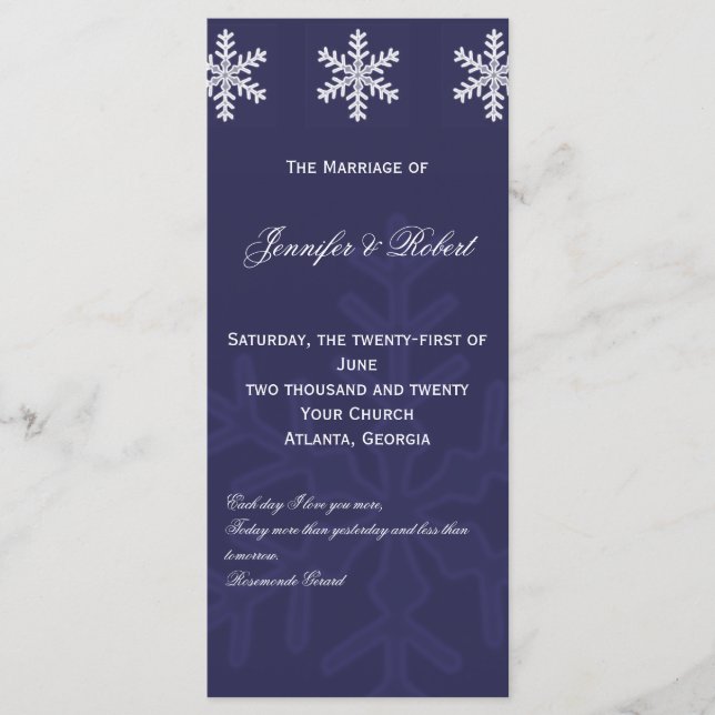 Programa de Casamento no inverno marinho Blue Snow (Frente)