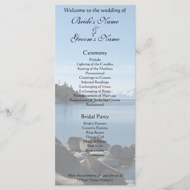 Programa de Casamento no Lago Tahoe (Frente)