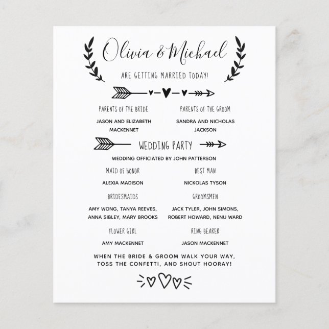 Programa de Casamento Ordem dos Acontecimentos (Frente)