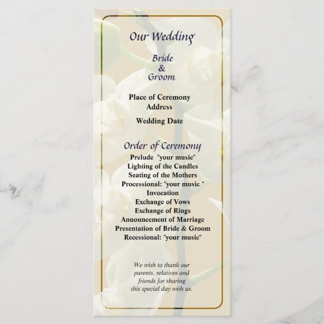 Programa de Casamento Orquídeas Brancas Delicadas (Frente)