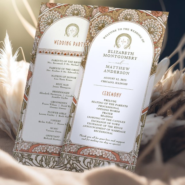 Programa de Casamento Outono Vintage Rust Art Nouv (Criador carregado)