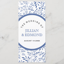 Programa de casamento padrão das folhas azuis do í