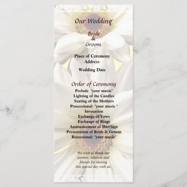Programa de Casamento Par de Margaridas Brancas (Frente)