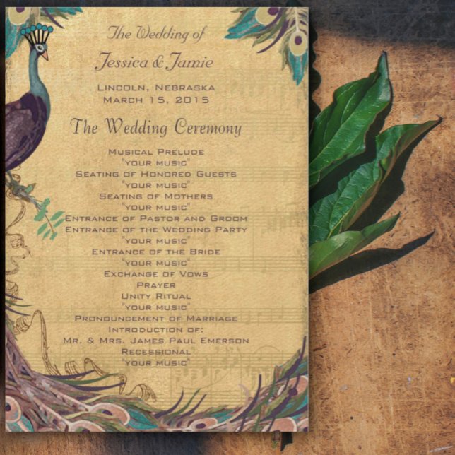 Programa de Casamento Peacock Eggplant Aqua Vintag (Criador carregado)