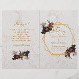 Programa de Casamento Peônias Branco Dourado Mármo
