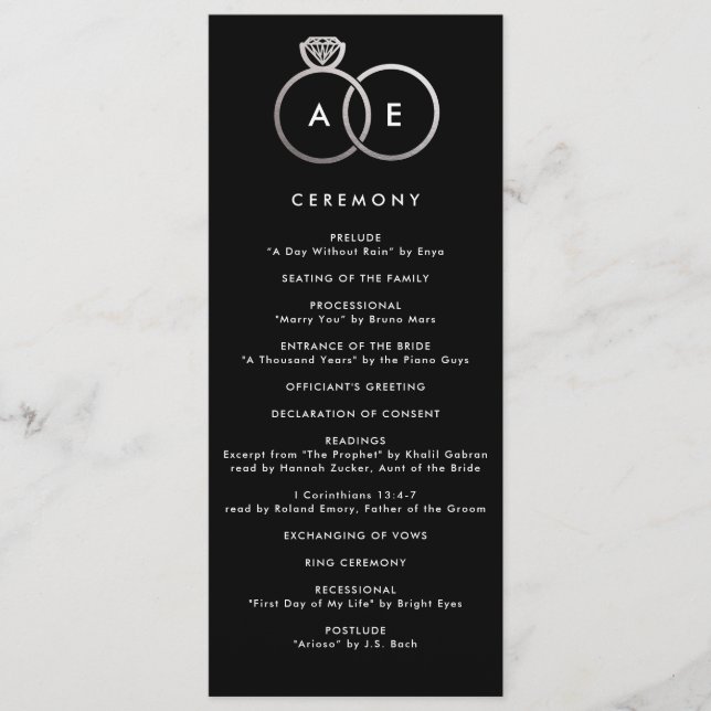 Programa de Casamento Personalizado de Anéis de Pr (Frente)