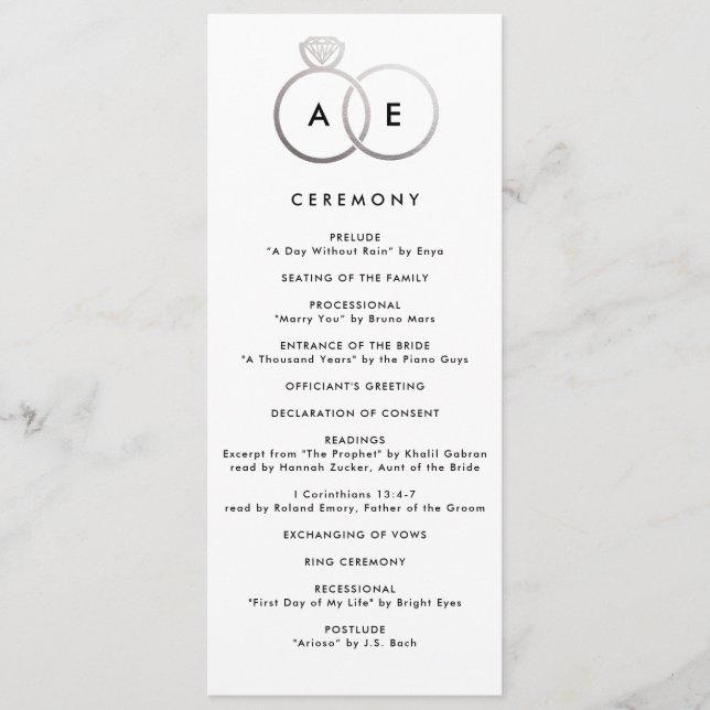 Programa de Casamento Personalizado de Anéis de Pr (Frente)