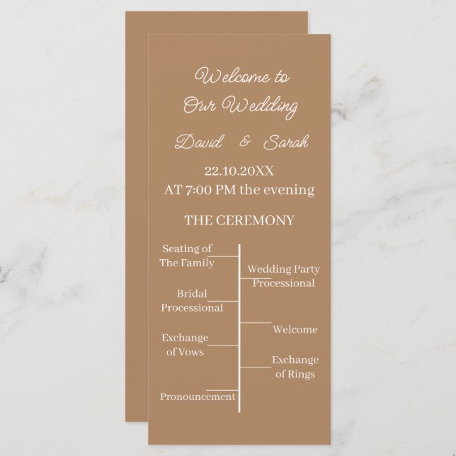 Programa de Casamento Personalizado de Brown Simpl (Frente/Verso)