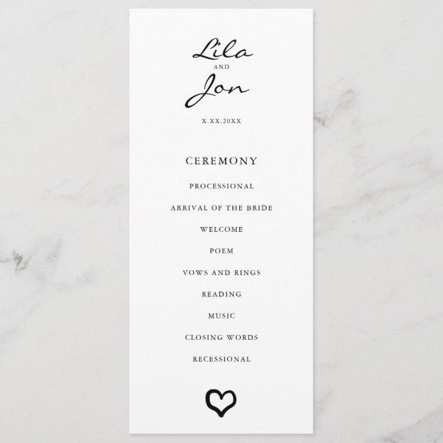 Programa de Casamento Personalizado do Coração (Frente)