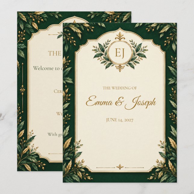 Programa de casamento personalizado em verde flore (Frente/Verso)