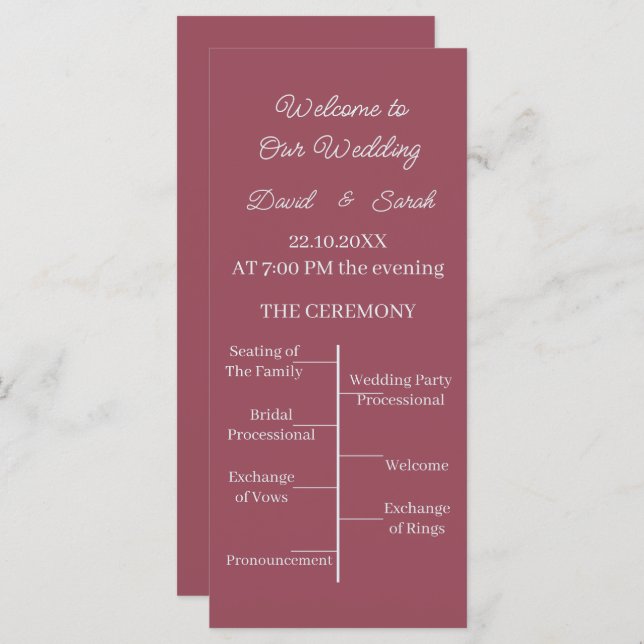 Programa de Casamento Personalizado Simples Maroon (Frente/Verso)