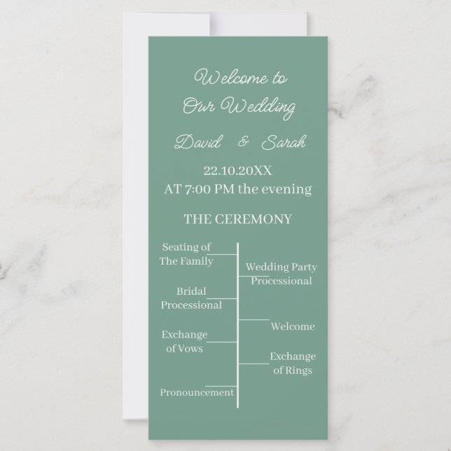 Programa de Casamento Personalizado Verde Simples (Frente)