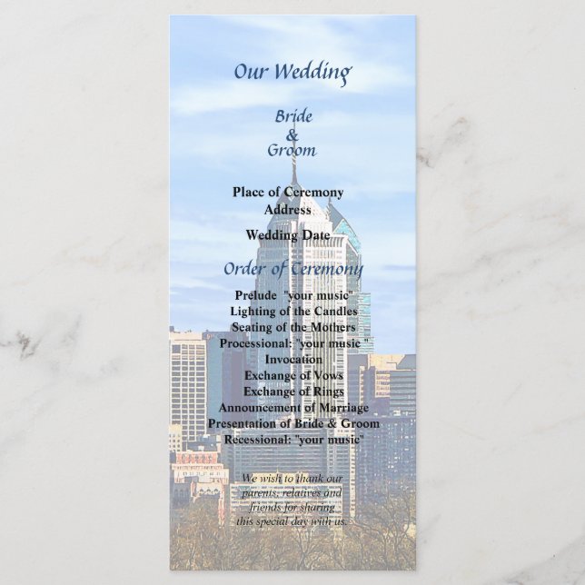 Programa de Casamento Philadelphia Pa Skyline II (Frente)