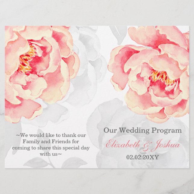 Programa de casamento Pink Peony Bidice (Frente)