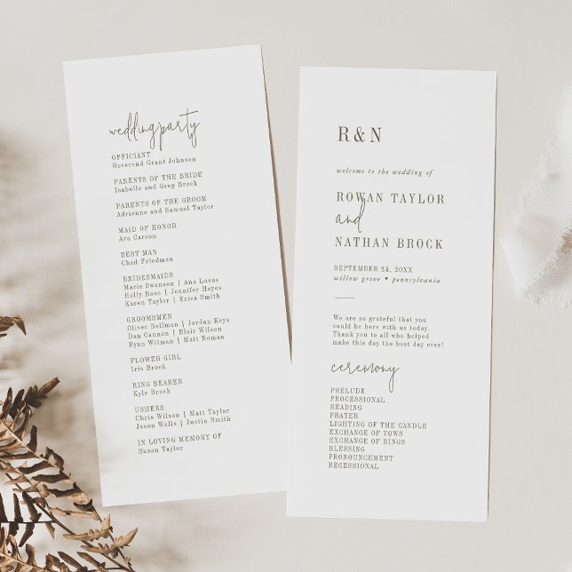 Programa de Casamento Plana Verde e Branco Moderno (Criador carregado)