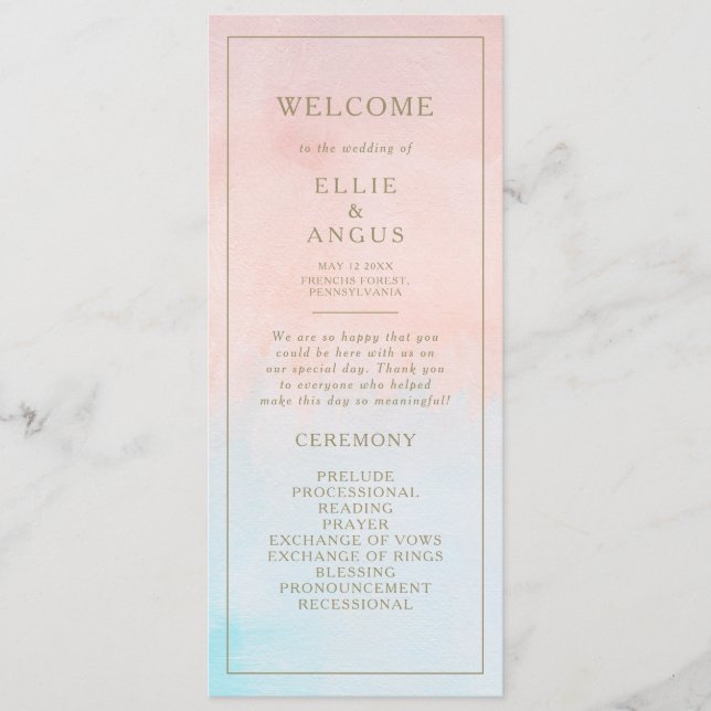 Programa de Casamento por Aquarela de Verão (Frente)