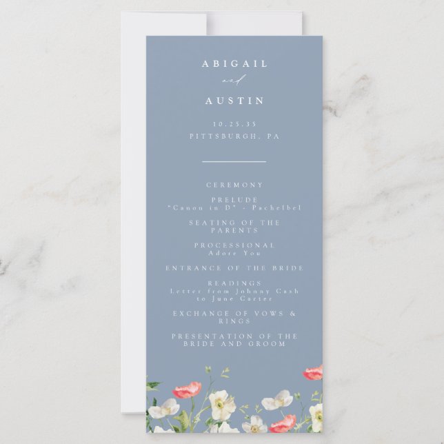 Programa de Casamento por Aquarela Dusty Blue Prim (Frente)