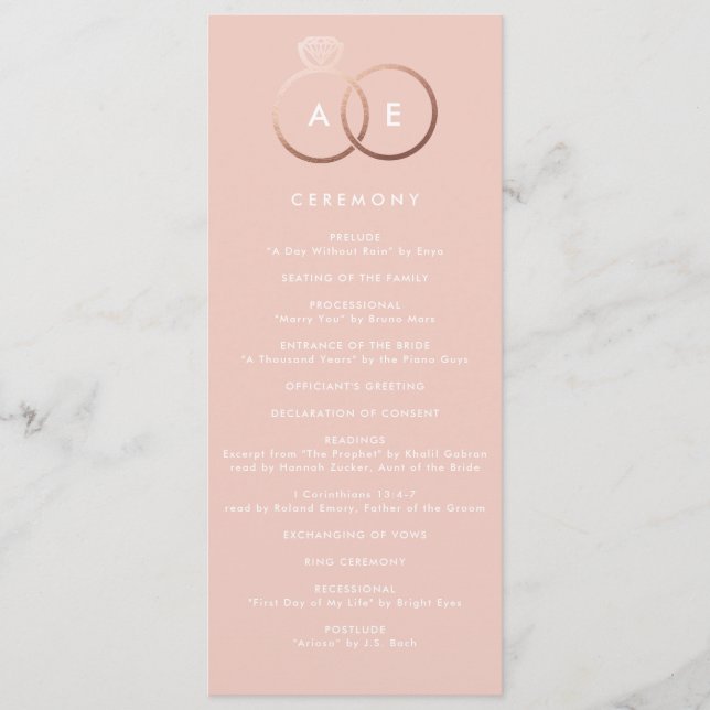 Programa de Casamento por Blush dos Anéis Dourados (Frente)