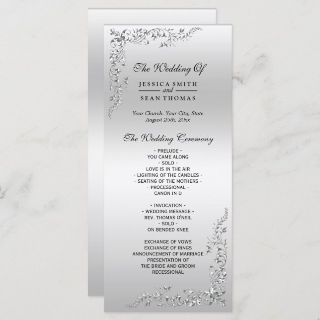 Programa de Casamento por Decoração de Prata (Frente/Verso)