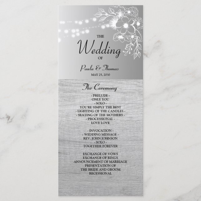 Programa de Casamento Prata Preto e Branco (Frente)
