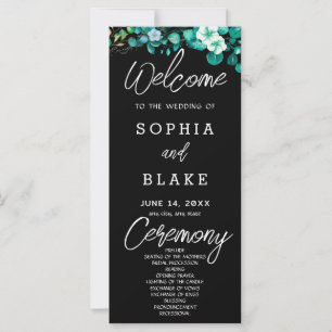 Programa de Casamento Preto com Flores Brancas e F