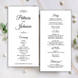 Programa de casamento preto e branco com caligrafi