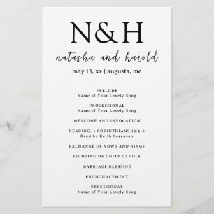 Programa de Casamento Preto e Branco com Monograma