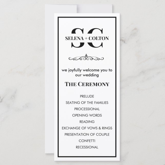 Programa de Casamento Preto e Branco do Eterno Mod (Frente)