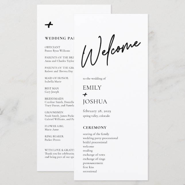 Programa de Casamento Preto e Branco Minimalista M (Frente/Verso)