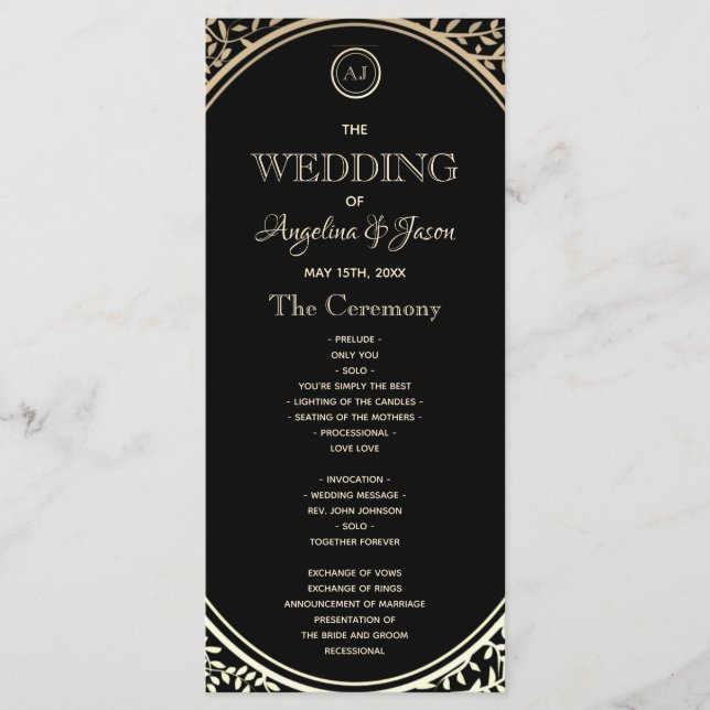 Programa de Casamento Preto e Dourado (Frente)