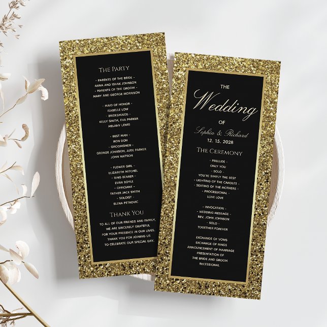 Programa de Casamento Preto e Dourado Elegante Chi (Criador carregado)