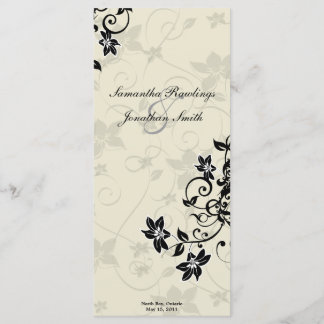 Programa de Casamento - Preto Elegante e Floral de