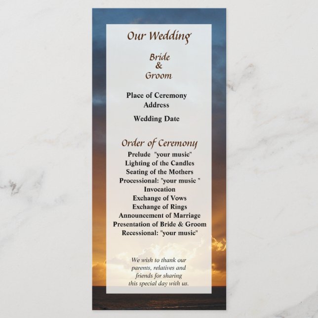 Programa de Casamento Raios de Sol ao Amanhecer (Frente)