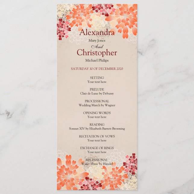 Programa de Casamento Retroativo de Flores Vermelh (Frente)