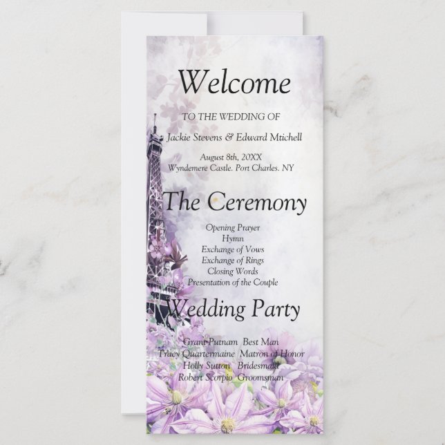 Programa de Casamento Romance da Lavanda Torre Eif (Frente)