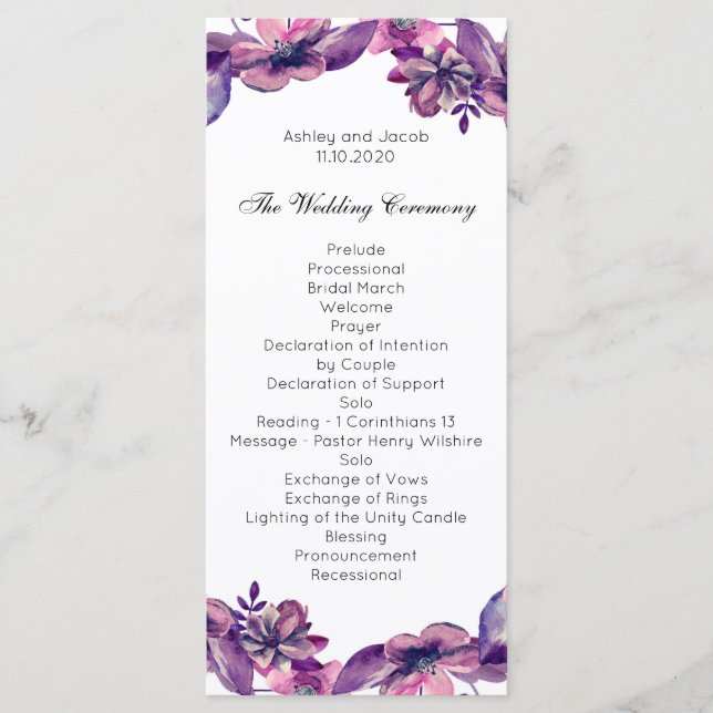 Programa de casamento romântico. Cerimônia floral  (Frente)