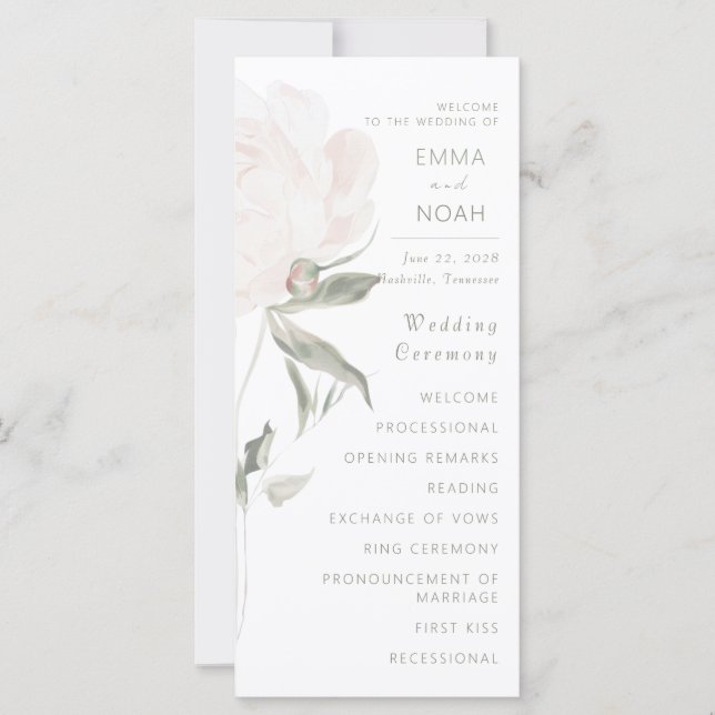 Programa de Casamento Romântico com Peônia de Tom  (Frente)