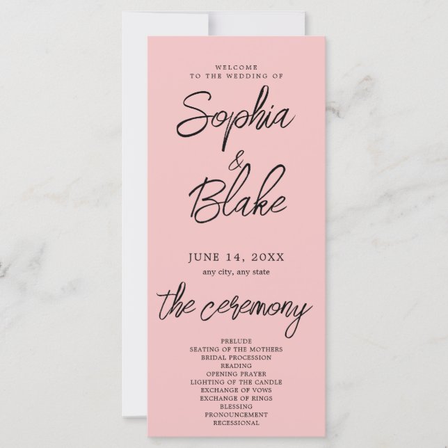 Programa de Casamento Rosa Bebê Minimalista Modern (Frente)