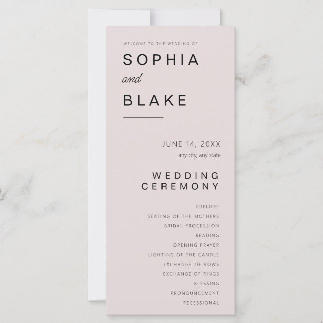 Programa de Casamento Rosa Cinza Minimalista Simpl (Frente)