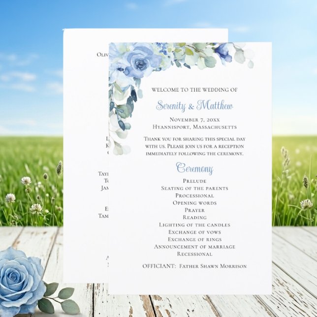 Programa de Casamento Rosa Floral Azul Água-marinh (Criador carregado)