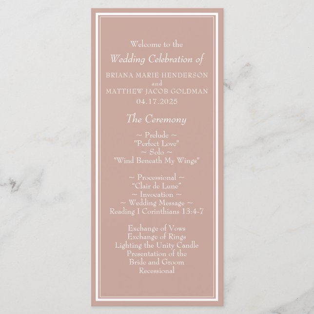 Programa de Casamento Rosa Minimalista Moderno (Frente)