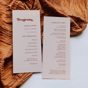 programa de casamento rosa-pêssego na moda retro