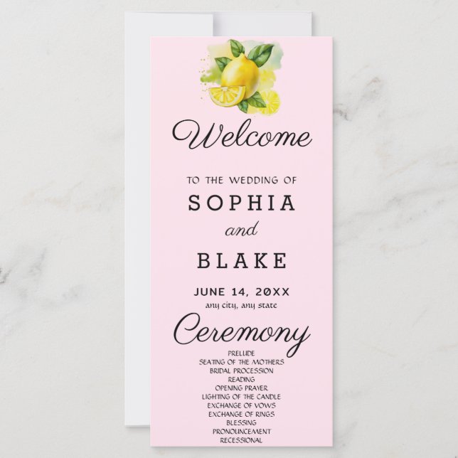 Programa de Casamento Rosa Suave com Limões Countr (Frente)