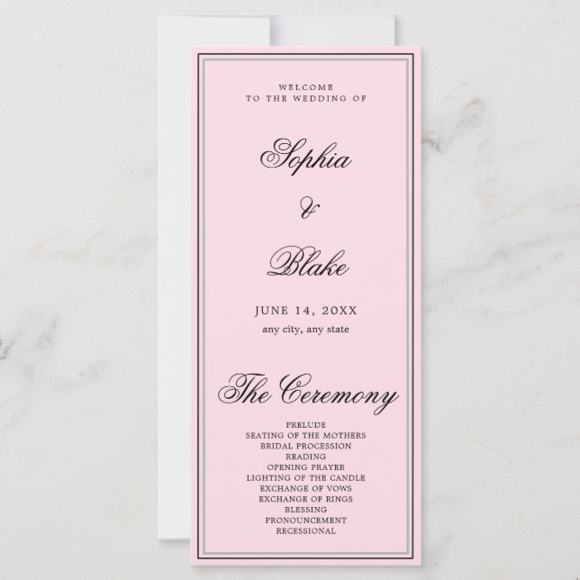 Programa de Casamento Rosa Suave Minimalista Elega (Frente)