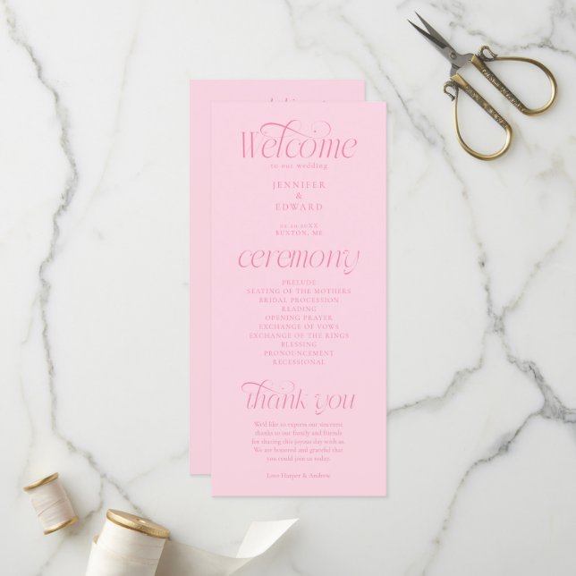 Programa de Casamento Rosa Tipografia Moderna (Frente/Verso In Situ)