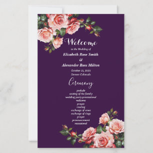 Programa de casamento rosa vermelho roxo escuro e 