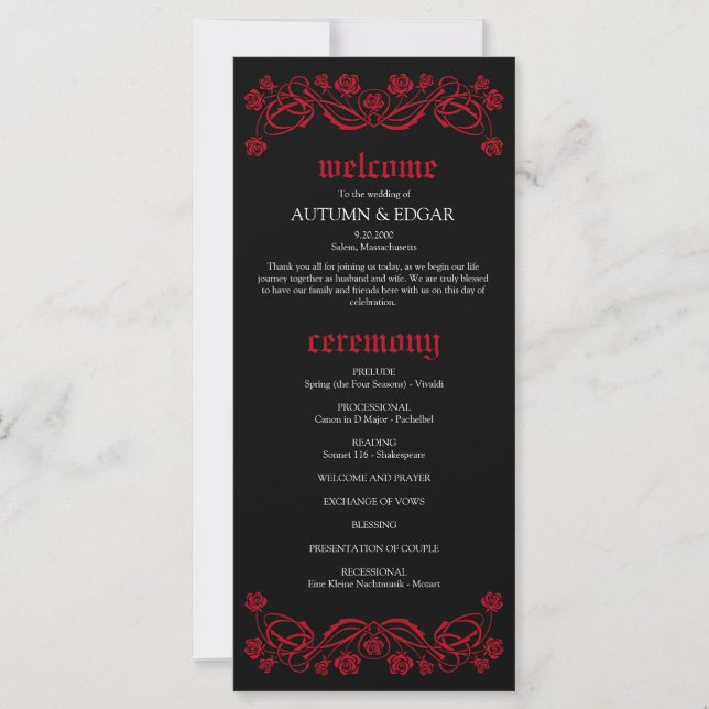 Programa de Casamento Rosas Góticos (Frente)