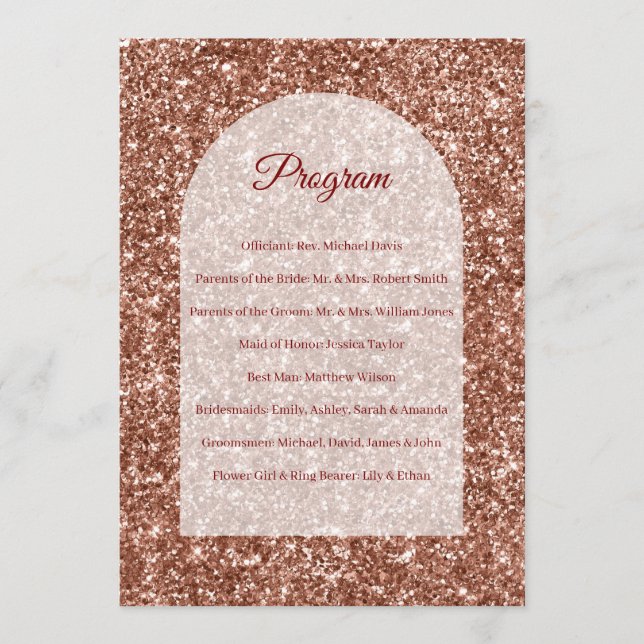 Programa de Casamento Rose Gold Cerimônia Arqueado (Frente)